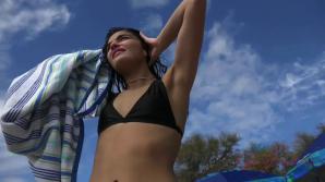 You hit the beach with Emily, and she flashes you.